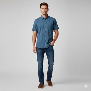 Chubbies Mens Short Sleeve Button Down Shirt Blue X Large Polyester Spandex‎ NWT